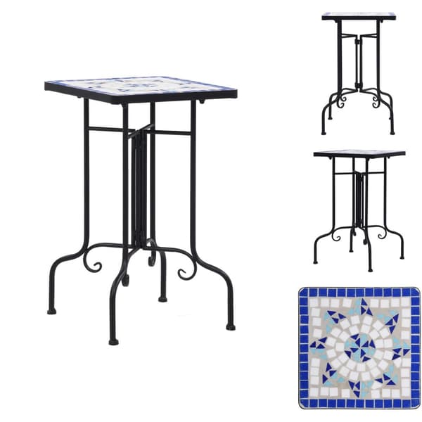 Växtställ - Living Sidobord med mosaik blå och vit keramik