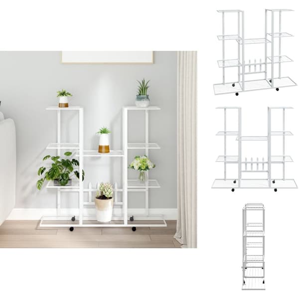 Planteborde - Living blomsterstativ med hjul 94,5x24,5x91,5 cm jern hvid