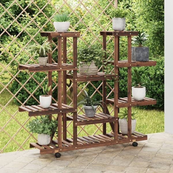 Planteborde - Living blomsterstativ med hjul 110x25x115 cm massivt fyrretræ