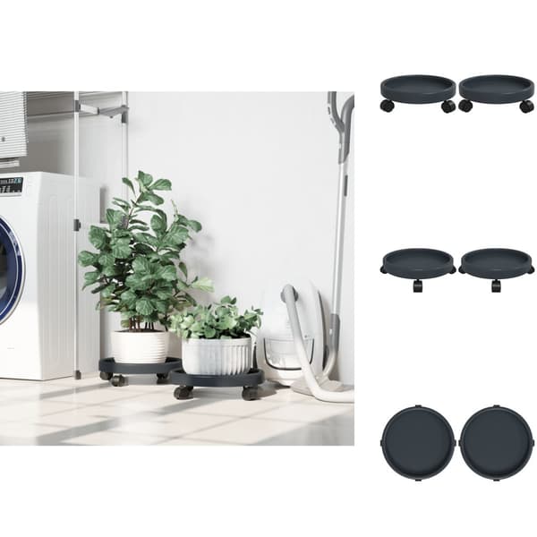 Planteborde - Living plantevogne med hjul 2 stk. diam. 34 cm 35 kg grå