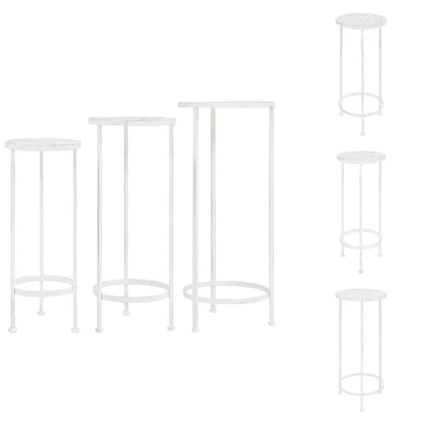 Planteborde - Living plantestativer 3 dele vintagestil metal antik hvid