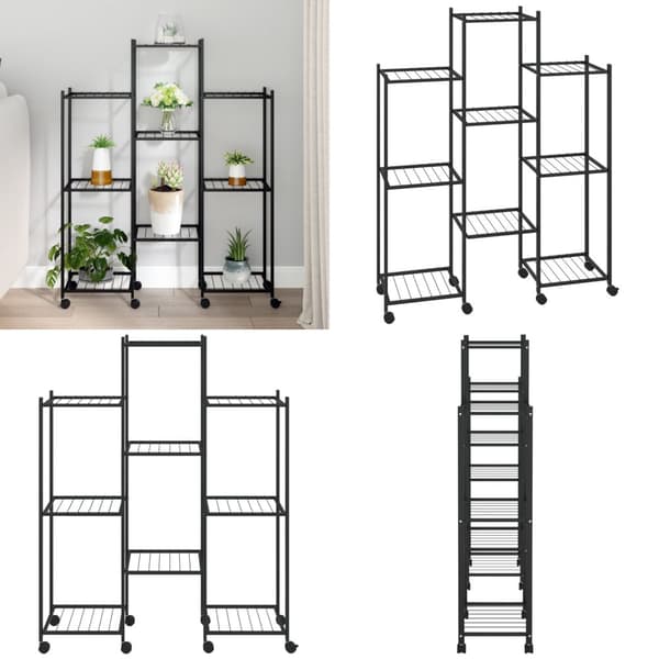 Blomsterstativ med hjul 83x25x103,5 cm jern sort - Blomsterstativ - Blomsterstativer - Home & Living