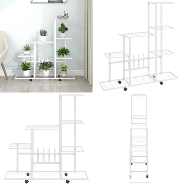 Kukkateline pyörillä 94,5x25x92,5 cm valkoinen metalli - Kukkateline - Kukkatelineet - Home & Living