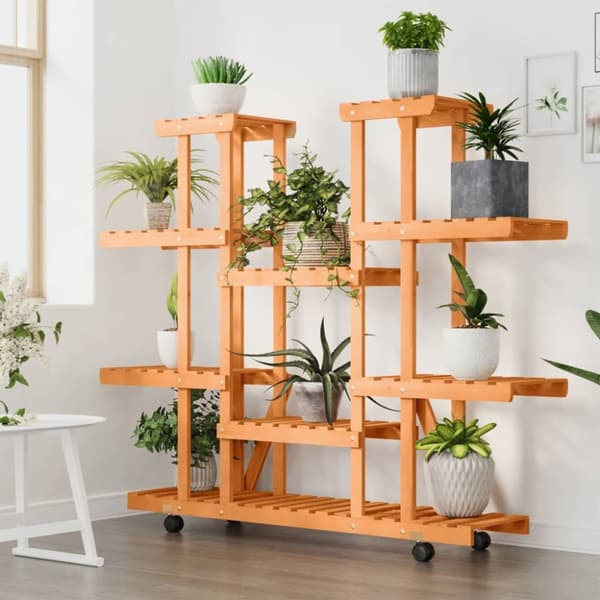 Blomsterstativ med hjul 110x25x115 cm massivt fyrretræ - Blomsterstativ - Blomsterstativer - Home & Living