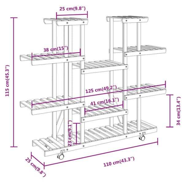 Blomsterstativ med hjul 110x25x115 cm massivt fyrretræ - Blomsterstativ - Blomsterstativer - Home & Living