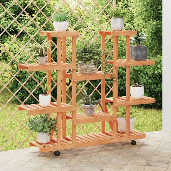 Blomsterstativ med hjul 110x25x115 cm massivt fyrretræ - Blomsterstativ - Blomsterstativer - Home & Living