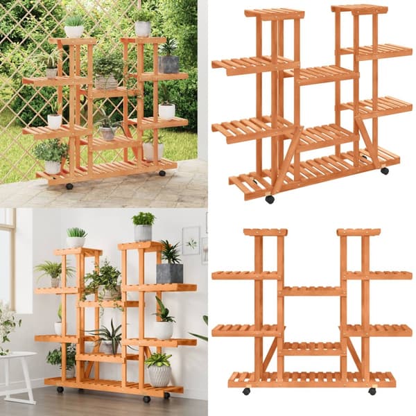 Blomsterstativ med hjul 110x25x115 cm massivt fyrretræ - Blomsterstativ - Blomsterstativer - Home & Living