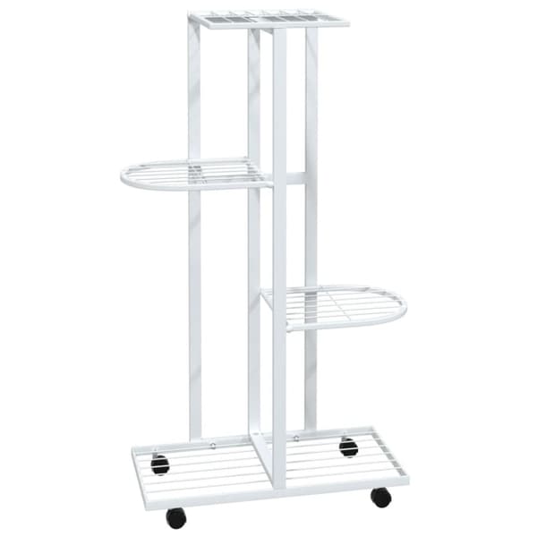 Blomsterstativ 4 niveauer med hjul 44x23x80 cm jern hvid - Blomsterstativ - Blomsterstativer - Home & Living