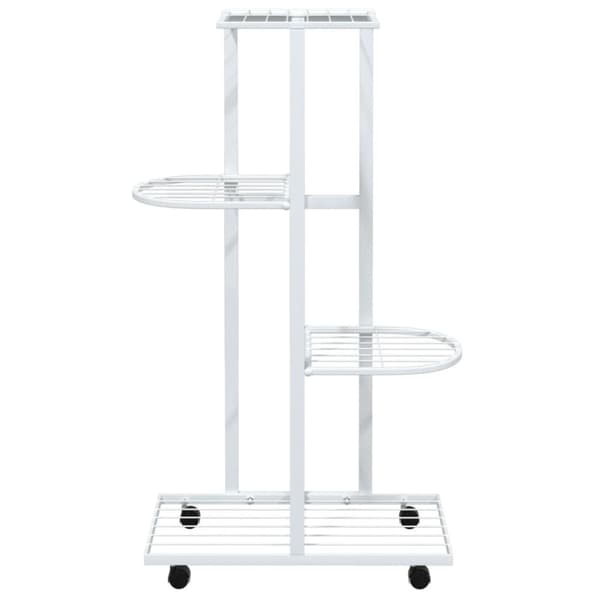 Blomsterstativ 4 niveauer med hjul 44x23x80 cm jern hvid - Blomsterstativ - Blomsterstativer - Home & Living