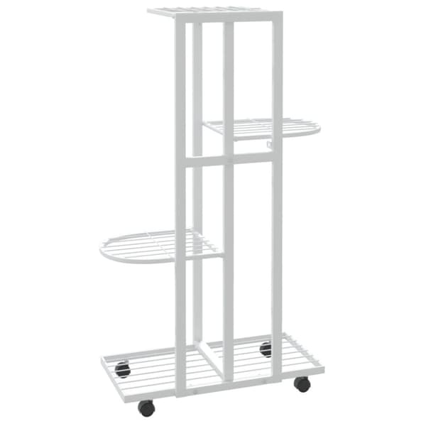 Blomsterstativ 4 niveauer med hjul 44x23x80 cm jern hvid - Blomsterstativ - Blomsterstativer - Home & Living