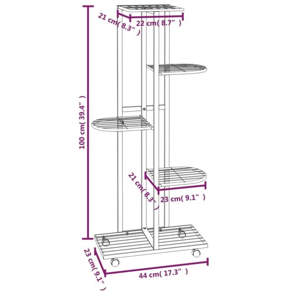 Blomsterstativ 5 niveauer med hjul 44x23x100 cm jern sort - Blomsterstativ - Blomsterstativer - Home & Living