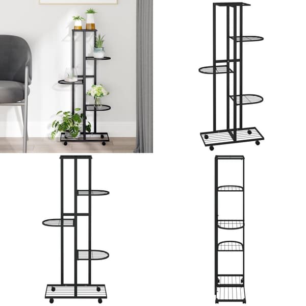 Blomsterstativ 5 niveauer med hjul 44x23x100 cm jern sort - Blomsterstativ - Blomsterstativer - Home & Living