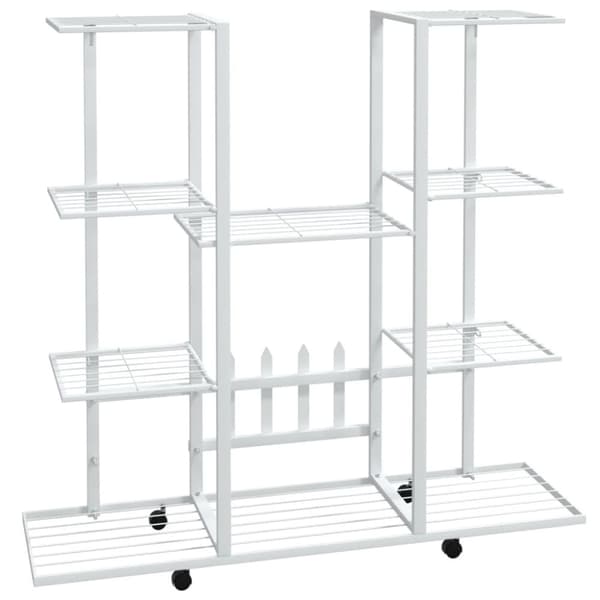 Blomsterstativ med hjul 94,5x24,5x91,5 cm jern hvid - Blomsterstativ - Blomsterstativer - Home & Living