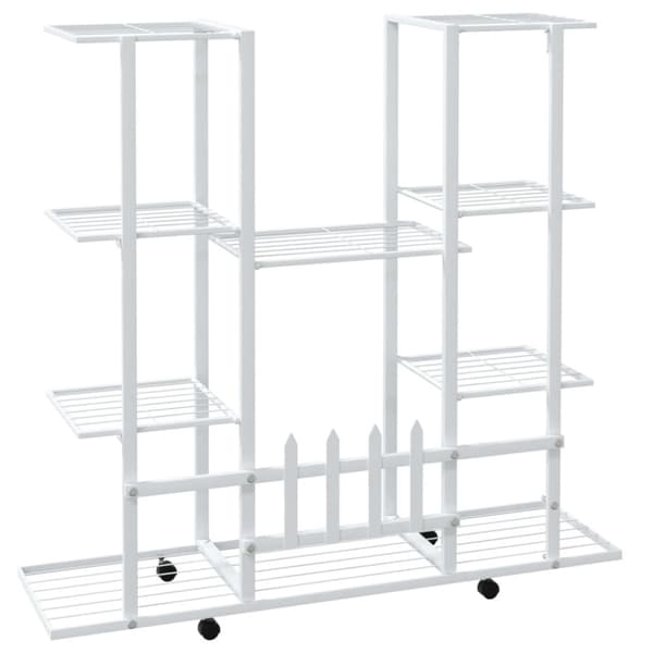Blomsterstativ med hjul 94,5x24,5x91,5 cm jern hvid - Blomsterstativ - Blomsterstativer - Home & Living
