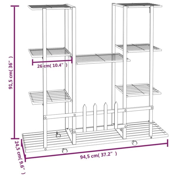 Blomsterstativ med hjul 94,5x24,5x91,5 cm jern hvid - Blomsterstativ - Blomsterstativer - Home & Living