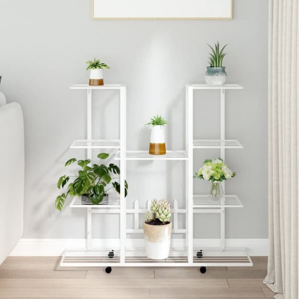 Blomsterstativ med hjul 94,5x24,5x91,5 cm jern hvid - Blomsterstativ - Blomsterstativer - Home & Living