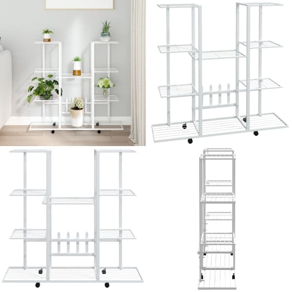 Blomsterstativ med hjul 94,5x24,5x91,5 cm jern hvid - Blomsterstativ - Blomsterstativer - Home & Living