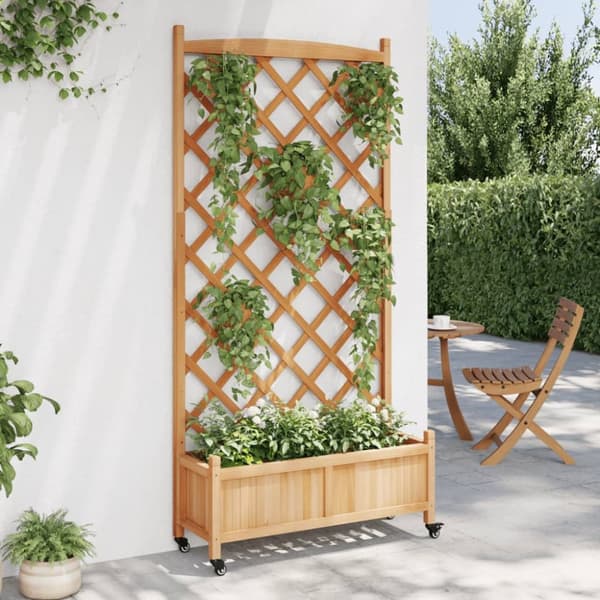 plantekasse med espalier og hjul massivt fyrretræ brun