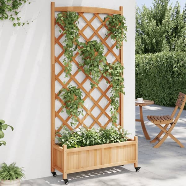 plantekasse med espalier og hjul massivt fyrretræ brun