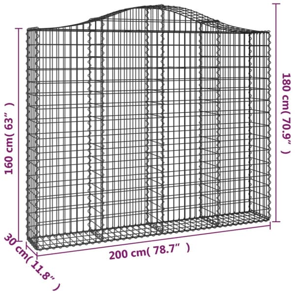 Kaarevat kivikorit 4 kpl 200x30x160/180 cm galvanoitu rauta