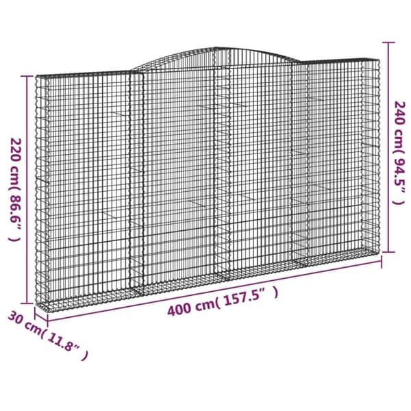 Gabioner bågformade 5 st 400x30x220/240 cm galvaniserat järn