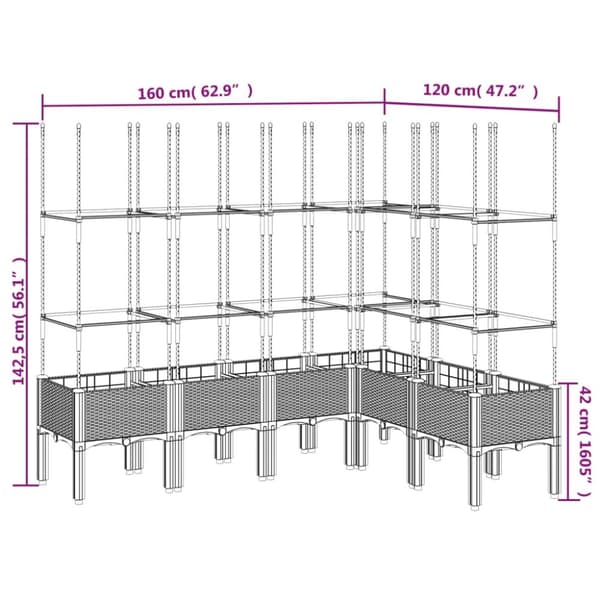 plantekasse med espalier 160x120x142,5 cm PP grå