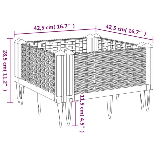 Odlingslåda med piggar ljusgrå 42,5x42,5x28,5 cm PP