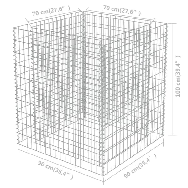 Planteringsgabion upphöjd galvaniserat stål 90x90x100 cm