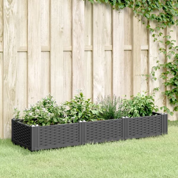 plantekasse med spyd 125x40x28,5 cm PP sort