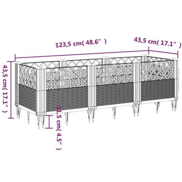plantekasse med spyd 123,5x43,5x43,5 PP brun