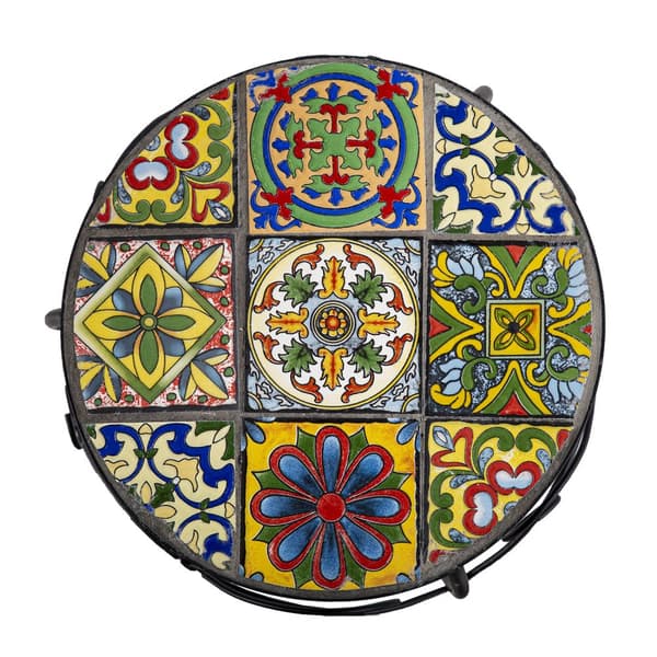 Kukkapöytä MOROCCO pyöreä 25cm, metallirunko, mosaiikkilevy, musta/kirjava