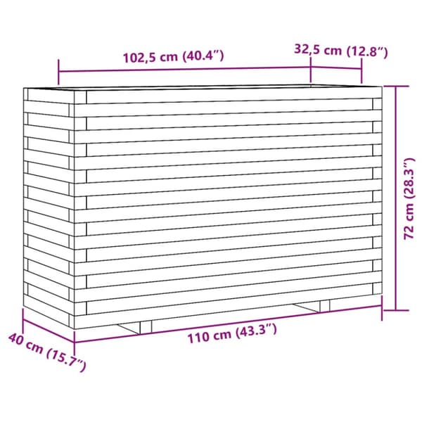 Odlingslåda vaxbrun 110x40x72 cm massiv furu