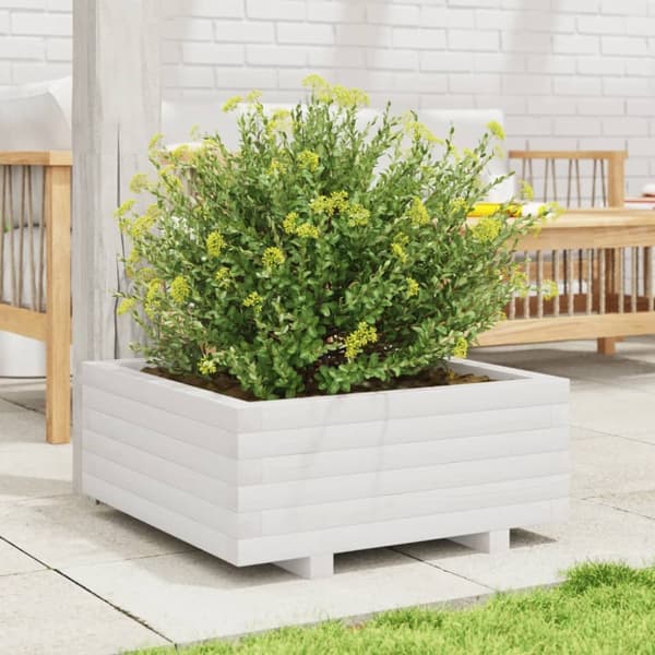plantekasse 60x60x26,5 cm massivt fyrretræ hvid