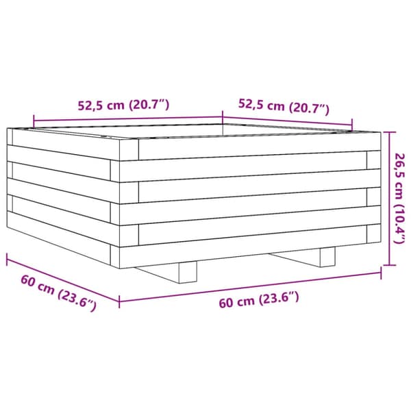plantekasse 60x60x26,5 cm massivt fyrretræ hvid