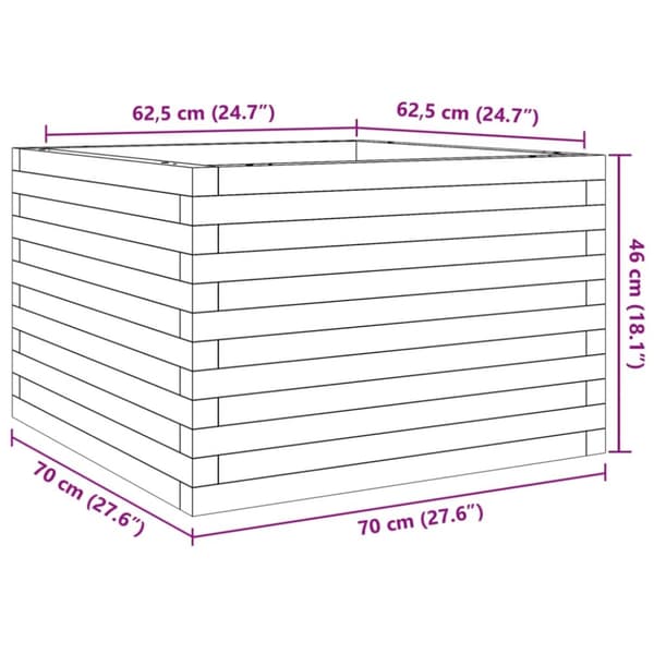 plantekasse 70x70x46 cm massivt fyrretræ gyldenbrun