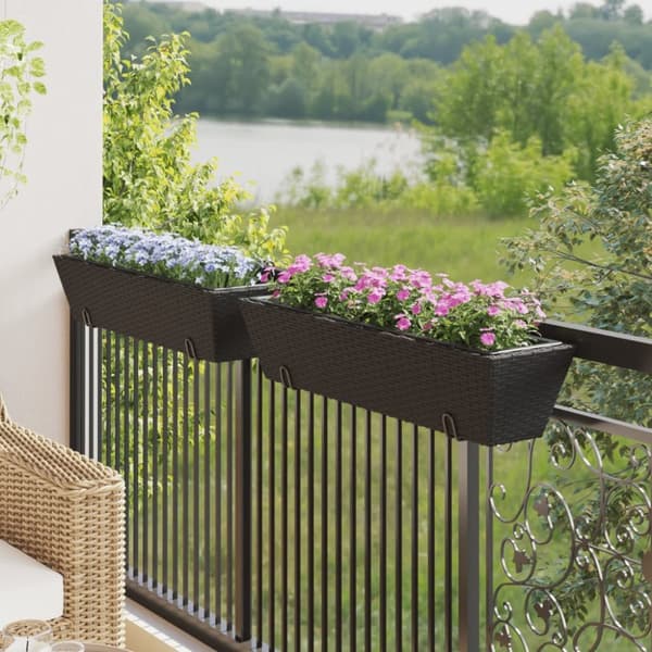 plantekasser med kroge 2 stk. polyrattan sort