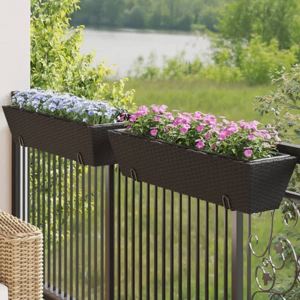 plantekasser med kroge 2 stk. polyrattan sort