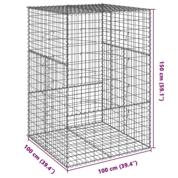gabionkurv med cover 100x100x150 cm galvaniseret jern