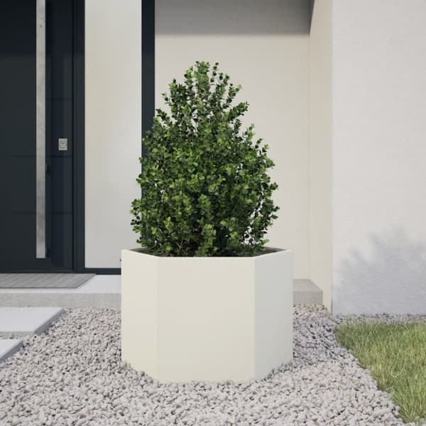 plantekasse 69x60x45 cm sekskantet stål hvid