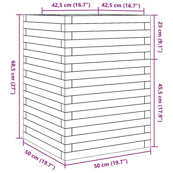 plantekasse 50x50x68,5 cm massivt fyrretræ gyldenbrun