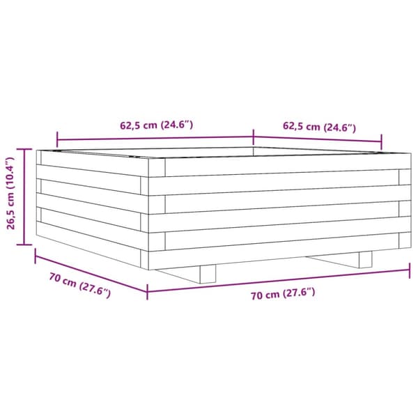 plantekasse 70x70x26,5 cm massivt fyrretræ hvid