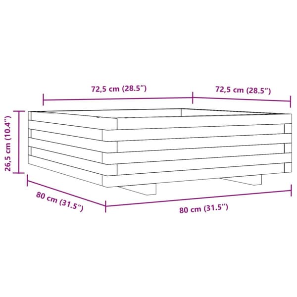 plantekasse 80x80x26,5 cm massivt fyrretræ gyldenbrun