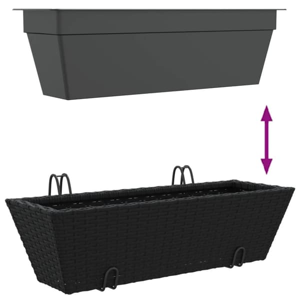 plantekasser med kroge 2 stk. polyrattan sort
