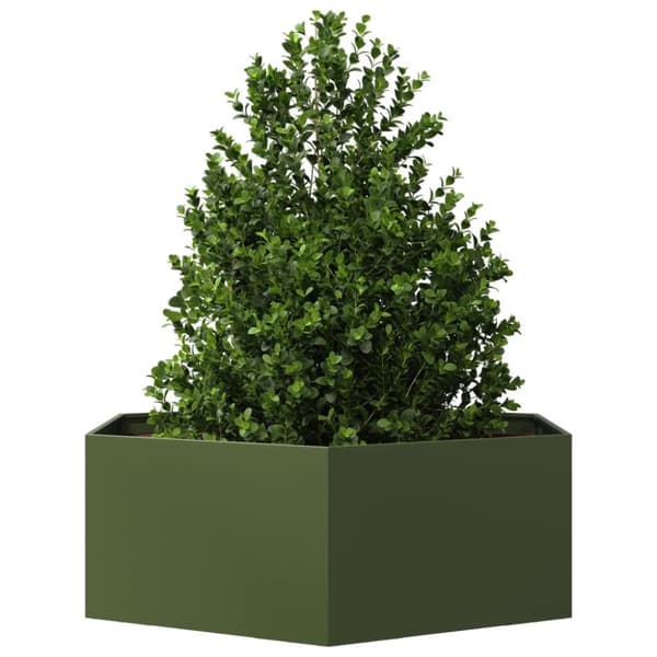 plantekasse 138x120x45 cm sekskantet stål olivengrøn
