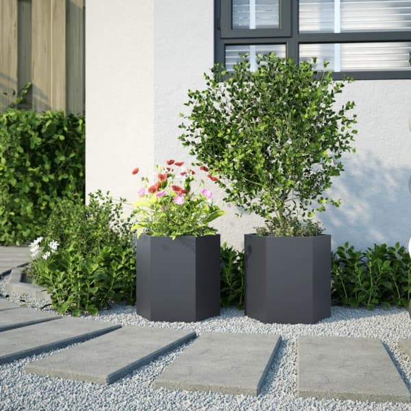 plantekasser 2 stk. 46x40x45 cm sekskantet stål antracitgrå