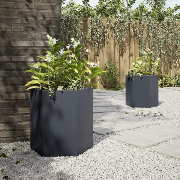 plantekasser 2 stk. 46x40x45 cm sekskantet stål antracitgrå