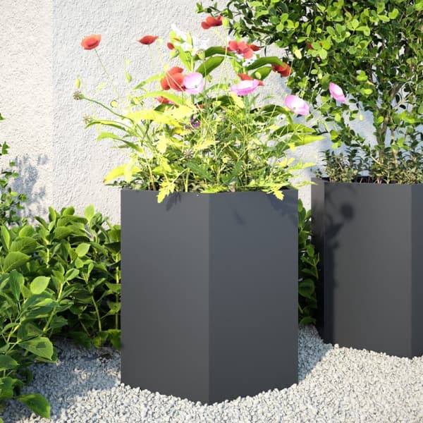 plantekasser 2 stk. 46x40x45 cm sekskantet stål antracitgrå
