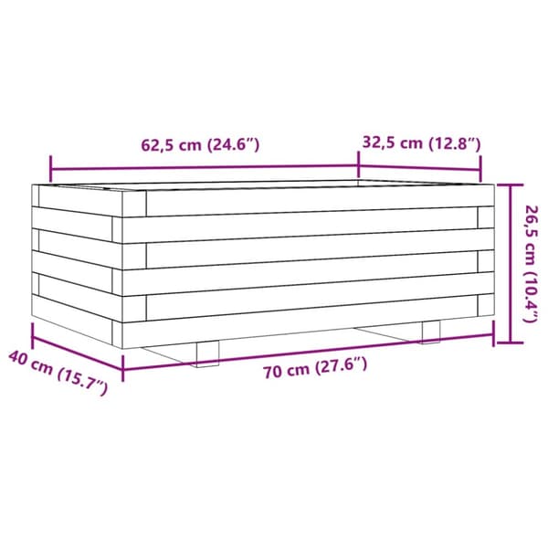 plantekasse 70x40x26,5 cm massivt fyrretræ gyldenbrun