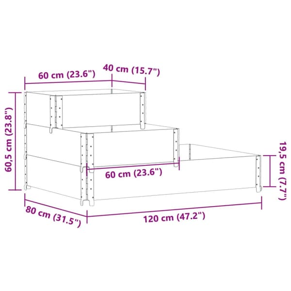 højbed 120x80 cm 3 niveauer massivt fyrretræ