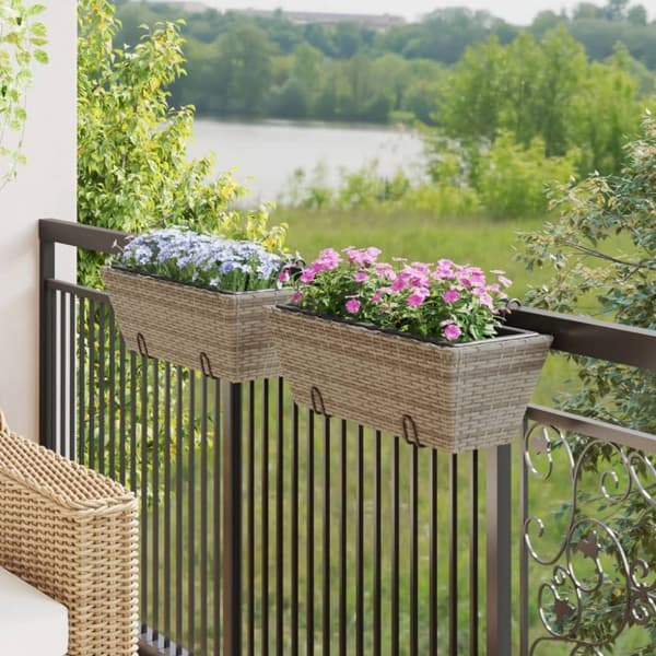 plantekasser med kroge 2 stk. polyrattan grå